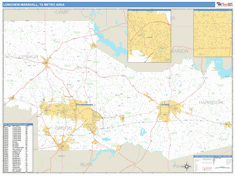 Longview-Marshall Metro Area Wall Map Basic Style 2025